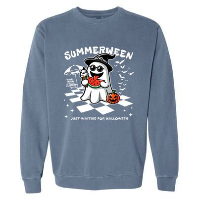 Summerween Spooky Halloween Summer Vibes Pumpkin Ghost Garment-Dyed Sweatshirt