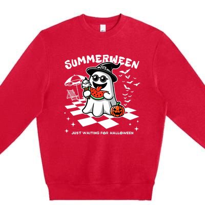 Summerween Spooky Halloween Summer Vibes Pumpkin Ghost Premium Crewneck Sweatshirt