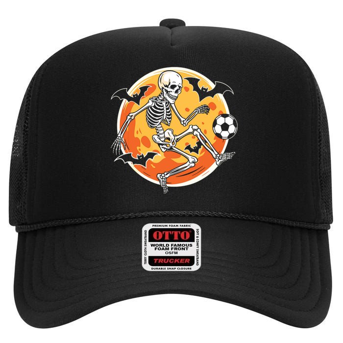 Soccer Skeleton Halloween Soccer Player Funny High Crown Mesh Back Trucker Hat