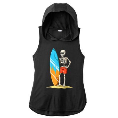 Surfing Skeleton Halloween Surf Lovers Gift Ladies PosiCharge Tri-Blend Wicking Draft Hoodie Tank