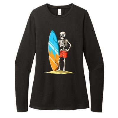 Surfing Skeleton Halloween Surf Lovers Gift Womens CVC Long Sleeve Shirt