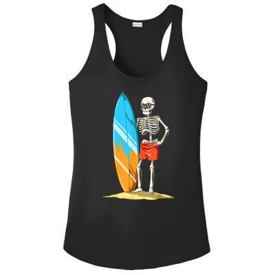 Surfing Skeleton Halloween Surf Lovers Gift Ladies PosiCharge Competitor Racerback Tank