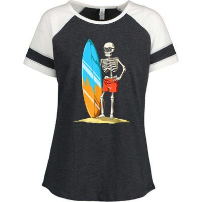 Surfing Skeleton Halloween Surf Lovers Gift Enza Ladies Jersey Colorblock Tee