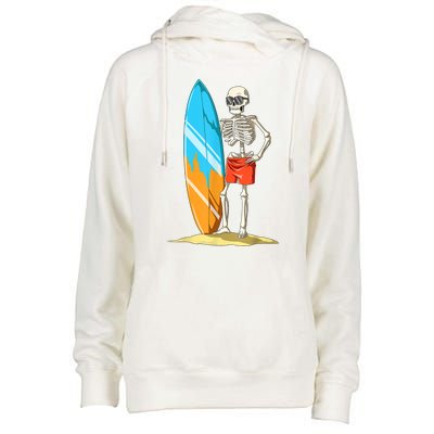 Surfing Skeleton Halloween Surf Lovers Gift Womens Funnel Neck Pullover Hood