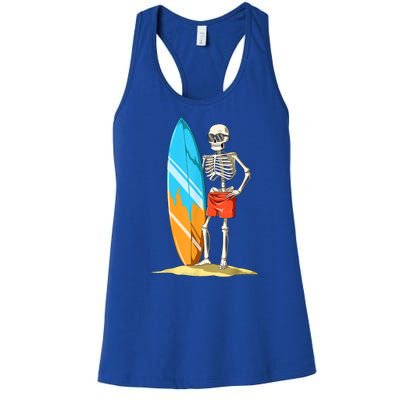 Surfing Skeleton Halloween Surf Lovers Gift Women's Racerback Tank