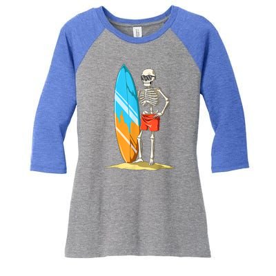 Surfing Skeleton Halloween Surf Lovers Gift Women's Tri-Blend 3/4-Sleeve Raglan Shirt