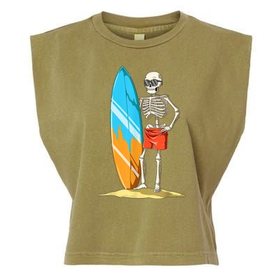 Surfing Skeleton Halloween Surf Lovers Gift Garment-Dyed Women's Muscle Tee