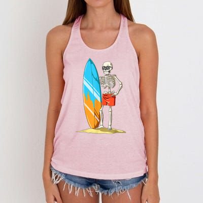 Surfing Skeleton Halloween Surf Lovers Gift Women's Knotted Racerback Tank