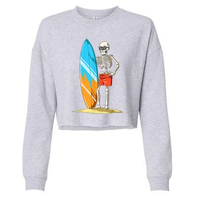 Surfing Skeleton Halloween Surf Lovers Gift Cropped Pullover Crew