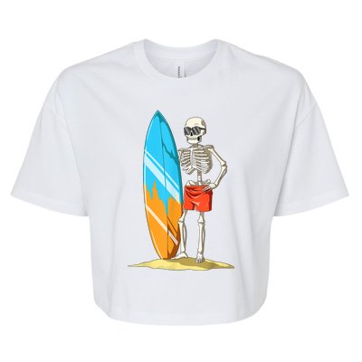 Surfing Skeleton Halloween Surf Lovers Gift Bella+Canvas Jersey Crop Tee