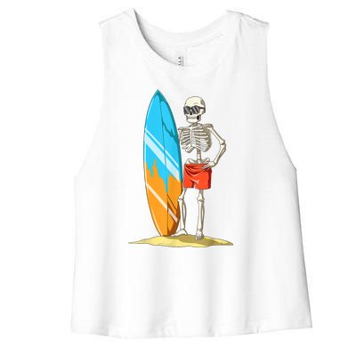 Surfing Skeleton Halloween Surf Lovers Gift Women's Racerback Cropped Tank