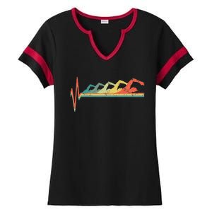 Swimming Swimmer Heartbeat Retro Gift Ladies Halftime Notch Neck Tee