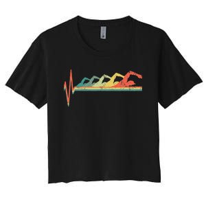 Swimming Swimmer Heartbeat Retro Gift Women's Crop Top Tee