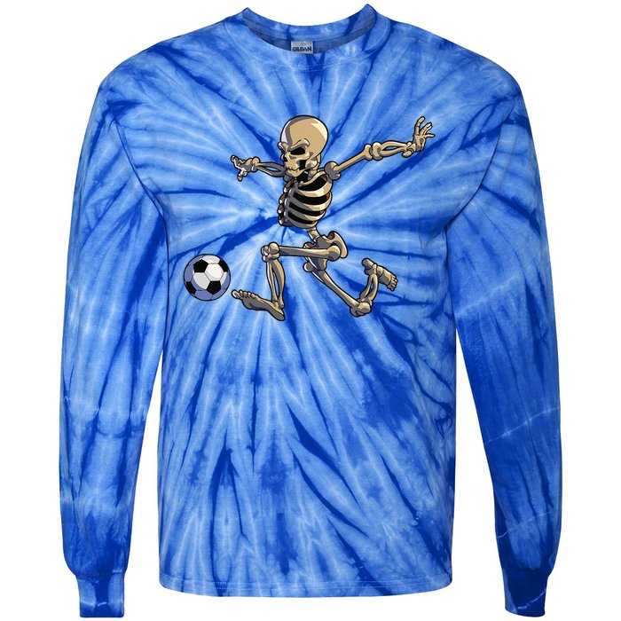 Soccer Skeleton Halloween Funny Soccer Player Halloween Gift Tie-Dye Long Sleeve Shirt