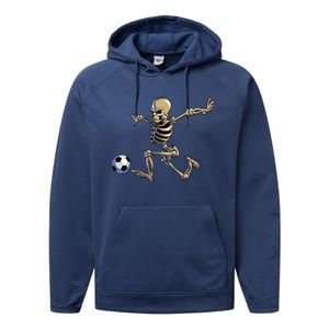 Soccer Skeleton Halloween Funny Soccer Player Halloween Gift Performance Fleece Hoodie