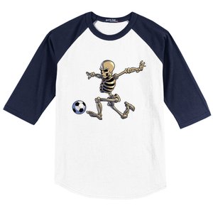 Soccer Skeleton Halloween Funny Soccer Player Halloween Gift Baseball Sleeve Shirt