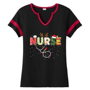 Stethoscope Santa Hat Reindeer Xmas Christmas Nurse Ladies Halftime Notch Neck Tee