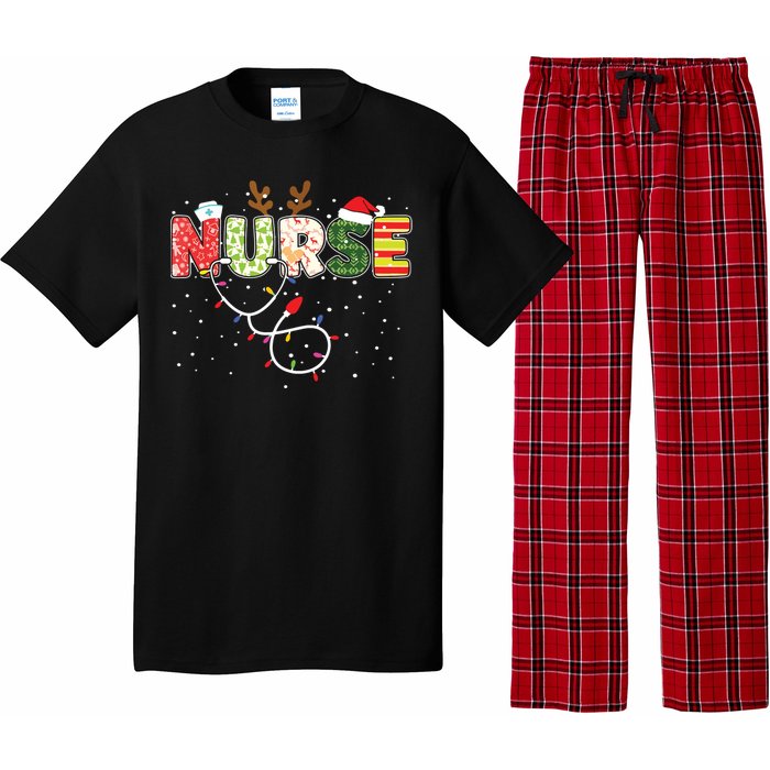 Stethoscope Santa Hat Reindeer Xmas Christmas Nurse Pajama Set