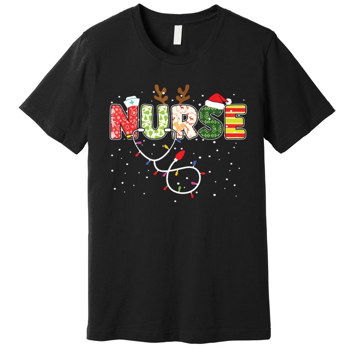 Stethoscope Santa Hat Reindeer Xmas Christmas Nurse Premium T-Shirt