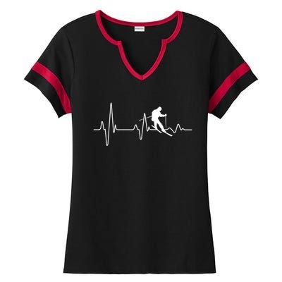 Snow Skiing Heartbeat Winter Snow Ski Lover Gift Ladies Halftime Notch Neck Tee