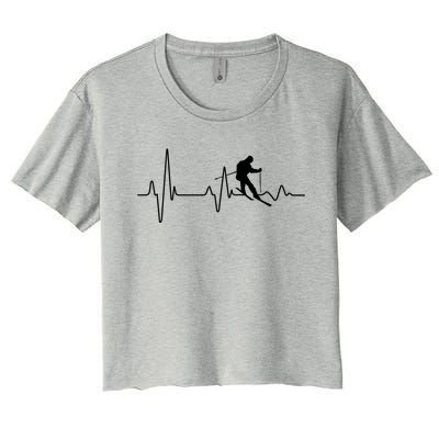 Snow Skiing Heartbeat Winter Snow Ski Lover Gift Women's Crop Top Tee