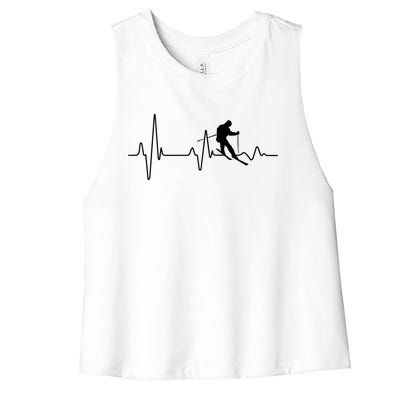 Snow Skiing Heartbeat Winter Snow Ski Lover Gift Women's Racerback Cropped Tank