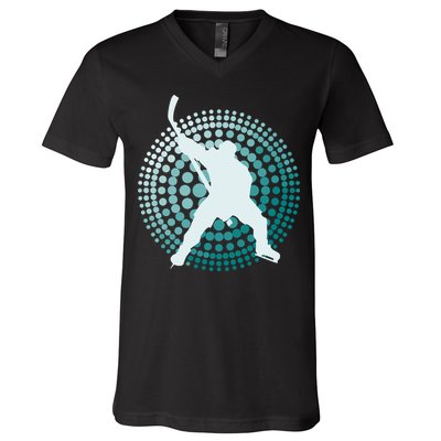 Slap Shot Hockey Lovers Spiral Design V-Neck T-Shirt