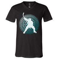 Slap Shot Hockey Lovers Spiral Design V-Neck T-Shirt