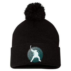 Slap Shot Hockey Lovers Spiral Design Pom Pom 12in Knit Beanie