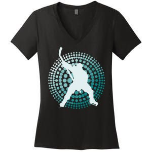 Slap Shot Hockey Lovers Spiral Design Women's V-Neck T-Shirt