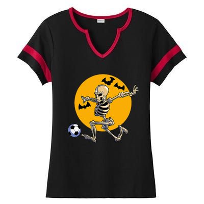 Soccer Skeleton Halloween Soccer Player Halloween Ladies Halftime Notch Neck Tee