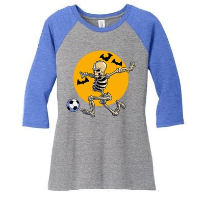 Soccer Skeleton Halloween Soccer Player Halloween Women's Tri-Blend 3/4-Sleeve Raglan Shirt