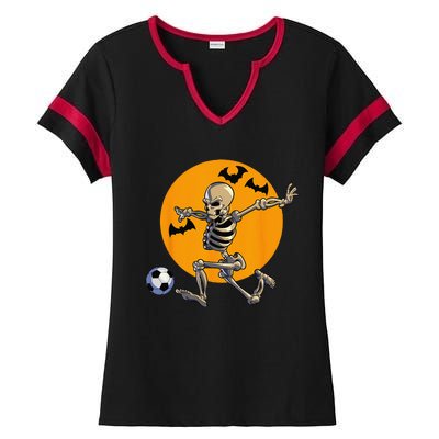 Soccer Skeleton Halloween Funny Soccer Player Halloween Ladies Halftime Notch Neck Tee