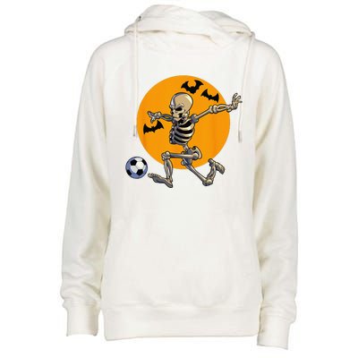 Soccer Skeleton Halloween Funny Soccer Player Halloween Womens Funnel Neck Pullover Hood