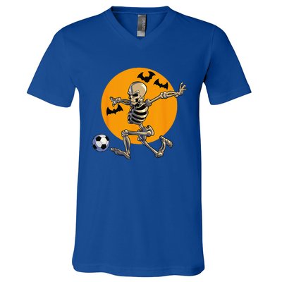 Soccer Skeleton Halloween Funny Soccer Player Halloween V-Neck T-Shirt