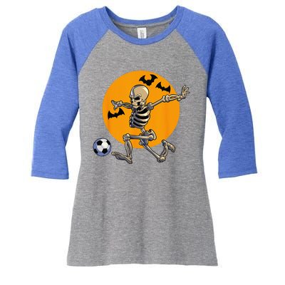 Soccer Skeleton Halloween Funny Soccer Player Halloween Women's Tri-Blend 3/4-Sleeve Raglan Shirt