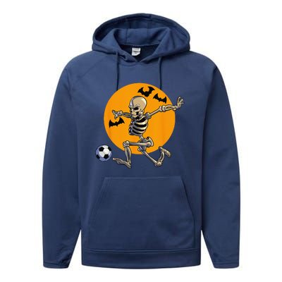 Soccer Skeleton Halloween Funny Soccer Player Halloween Performance Fleece Hoodie