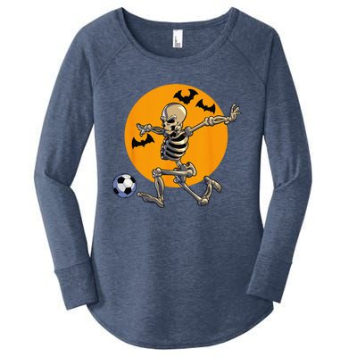 Soccer Skeleton Halloween Funny Soccer Player Halloween Women's Perfect Tri Tunic Long Sleeve Shirt