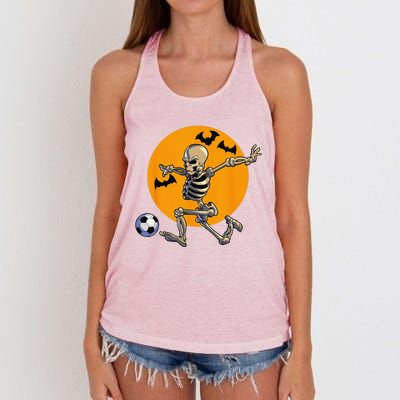 Soccer Skeleton Halloween Funny Soccer Player Halloween Women's Knotted Racerback Tank