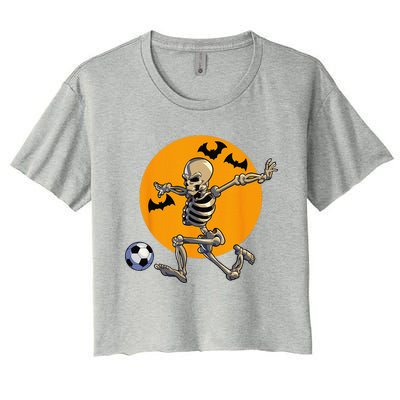 Soccer Skeleton Halloween Funny Soccer Player Halloween Women's Crop Top Tee