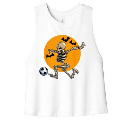 Soccer Skeleton Halloween Funny Soccer Player Halloween Women's Racerback Cropped Tank