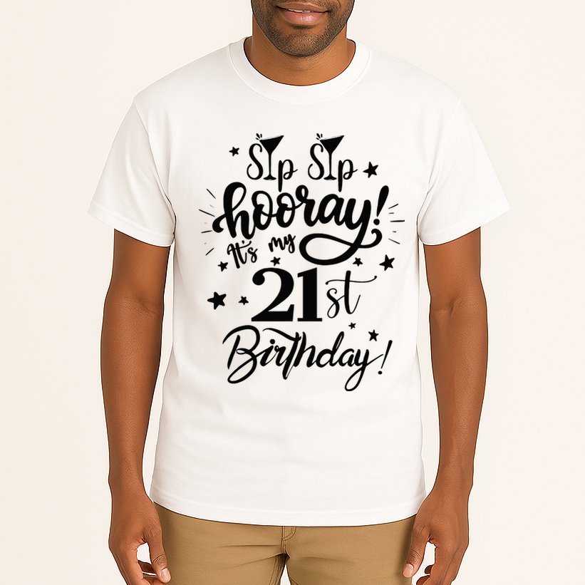 Sip Sip Hooray Its My 21st Birthday Women 21 Years Old Tall T-Shirt