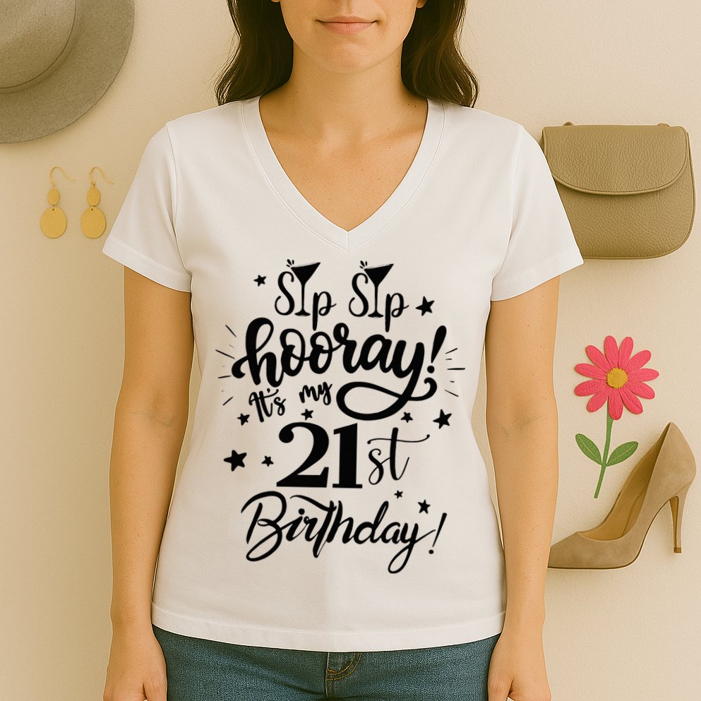 Sip Sip Hooray Its My 21st Birthday Women 21 Years Old Women's V-Neck T-Shirt