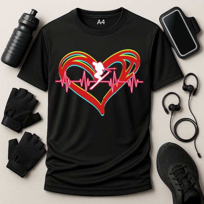 Snow Skiing Heartbeat Skiing Lover Adrenaline Junkie Gift Cooling Performance Crew T-Shirt