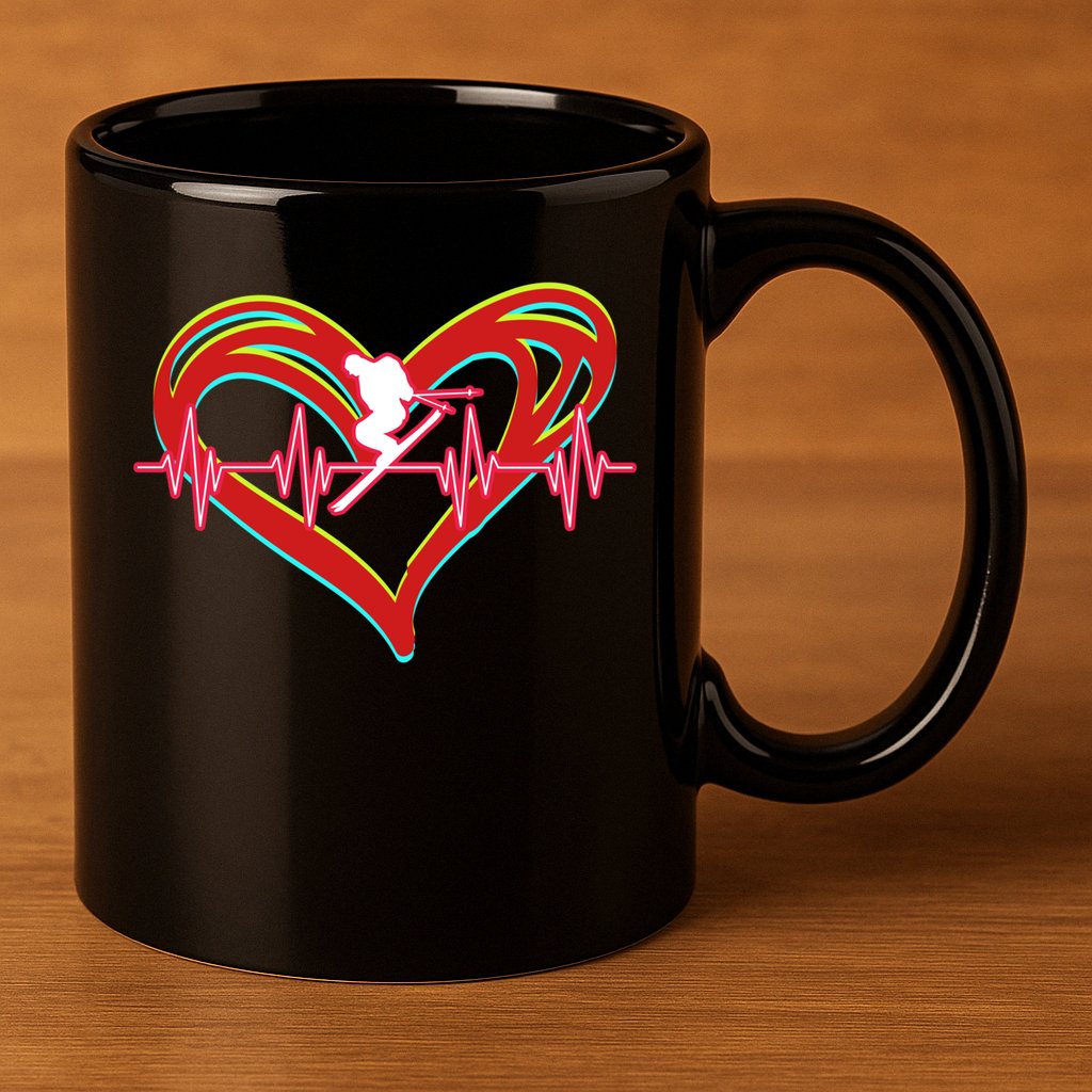 Snow Skiing Heartbeat Skiing Lover Adrenaline Junkie Gift 11oz C Handle Ceramic Mug