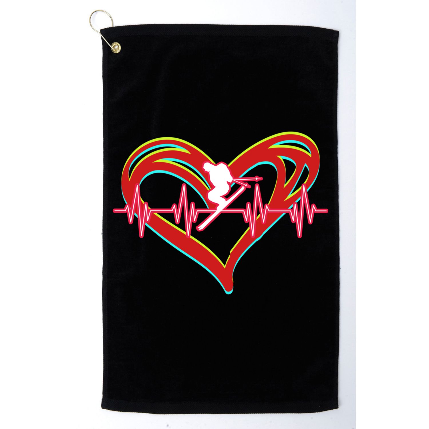 Snow Skiing Heartbeat Skiing Lover Adrenaline Junkie Gift Golf Towel