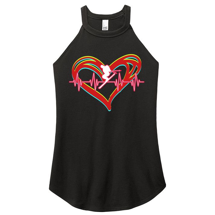 Snow Skiing Heartbeat Skiing Lover Adrenaline Junkie Gift Women's Perfect Tri Rocker Tank
