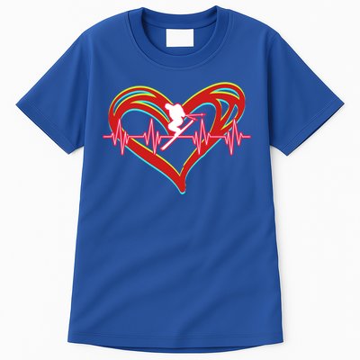 Snow Skiing Heartbeat Skiing Lover Adrenaline Junkie Gift Tall T-Shirt