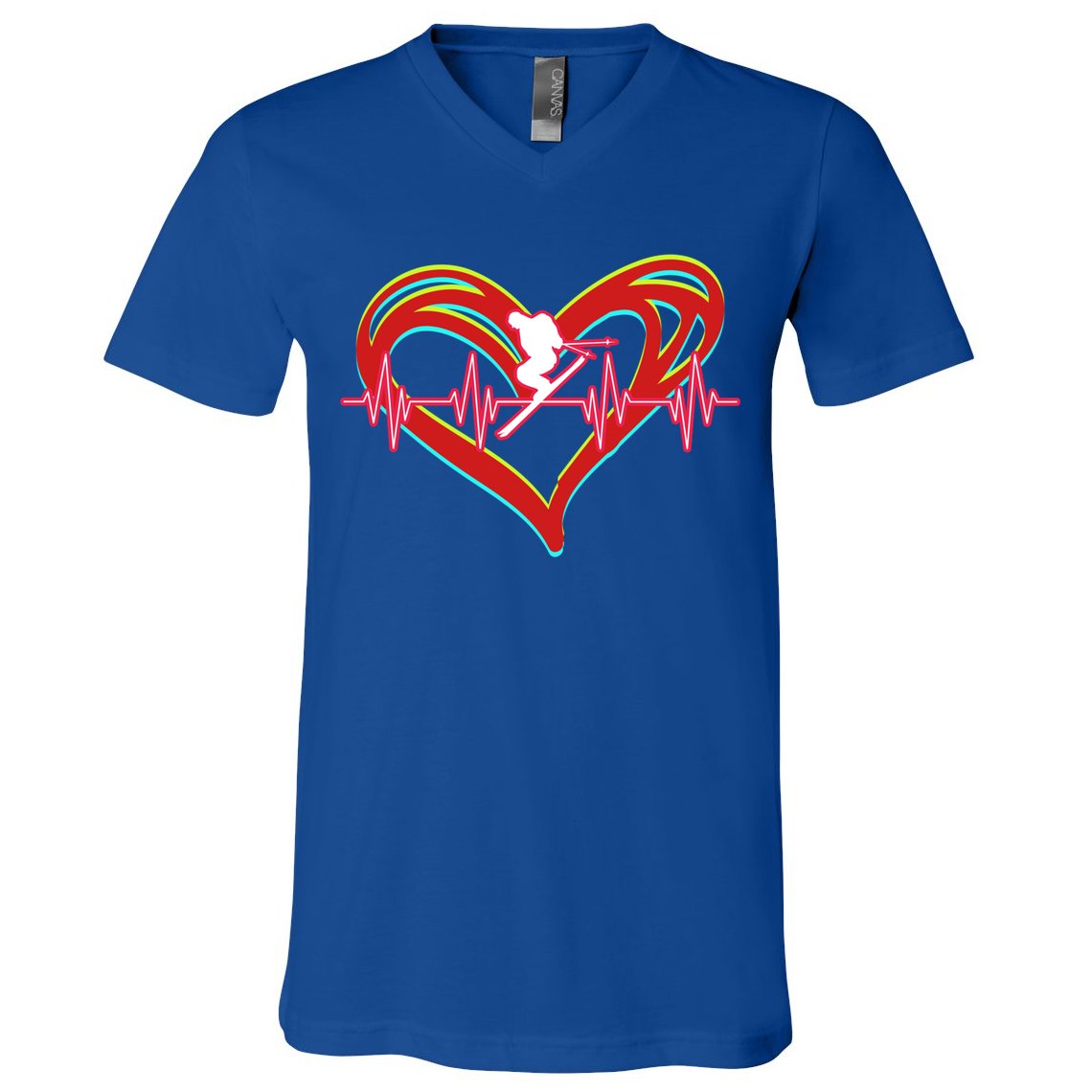 Snow Skiing Heartbeat Skiing Lover Adrenaline Junkie Gift V-Neck T-Shirt