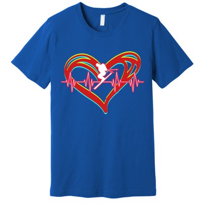 Snow Skiing Heartbeat Skiing Lover Adrenaline Junkie Gift Premium T-Shirt